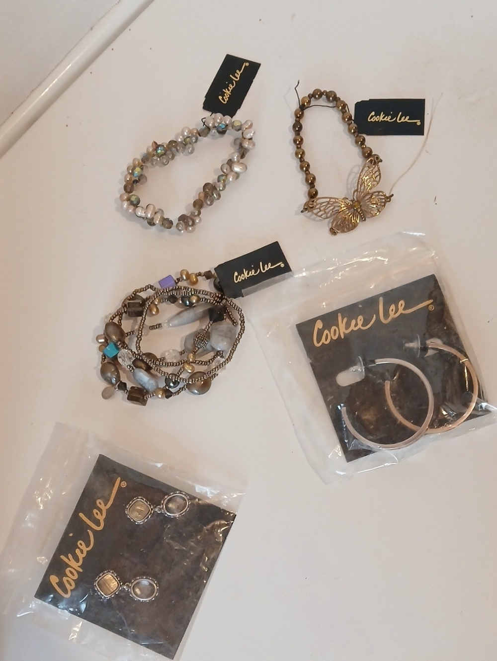 Cookie Lee Gold Butterfly & Mixed-Bead Women's Bracelet Set - Gold & Pearl Tones